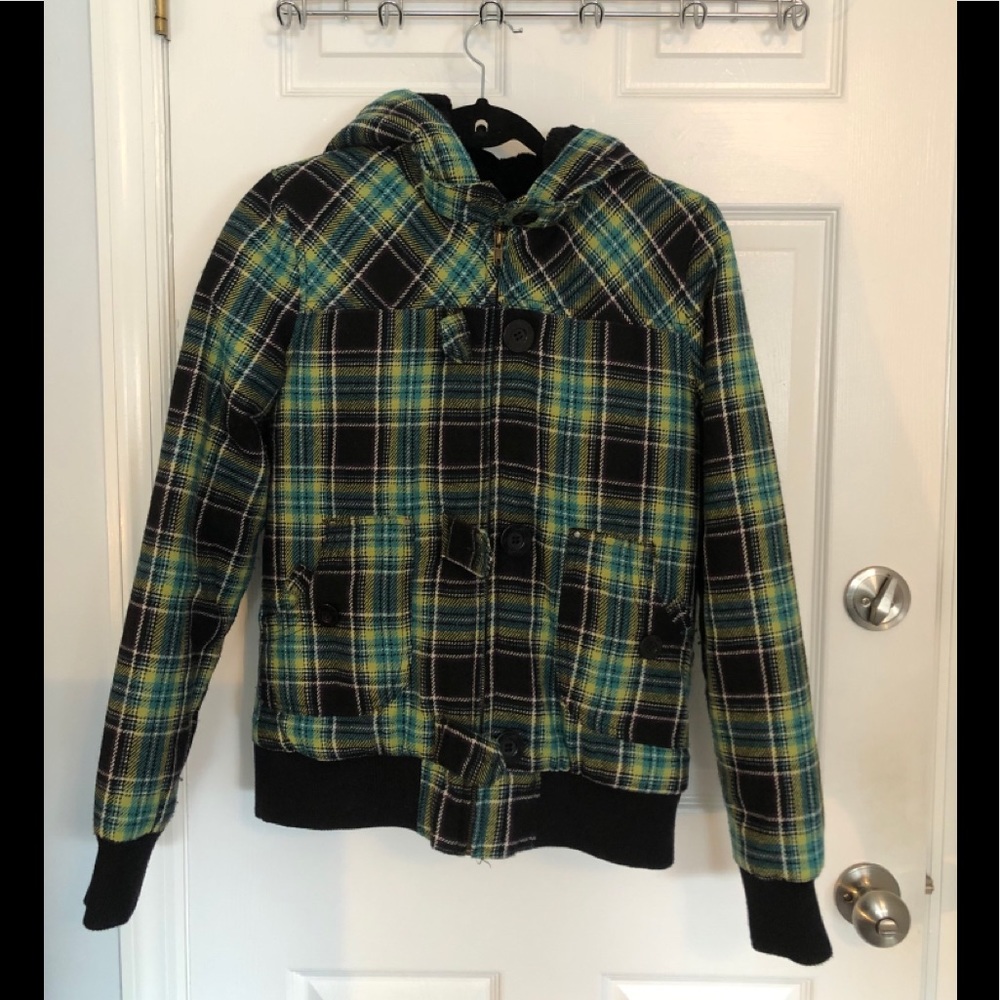 O’Neill Green Plaid Bomber Jacket, Large